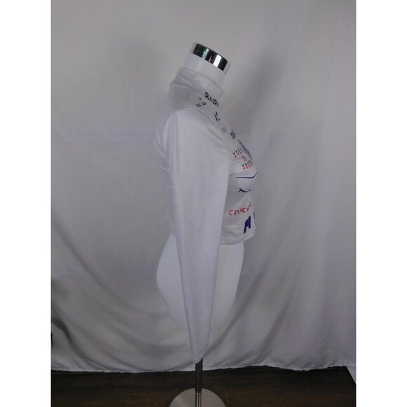 SHEIN Shirt Womens Medium White Blue Red Graphic Mock Neck Long Sleeve Crop - Picture 9 of 12